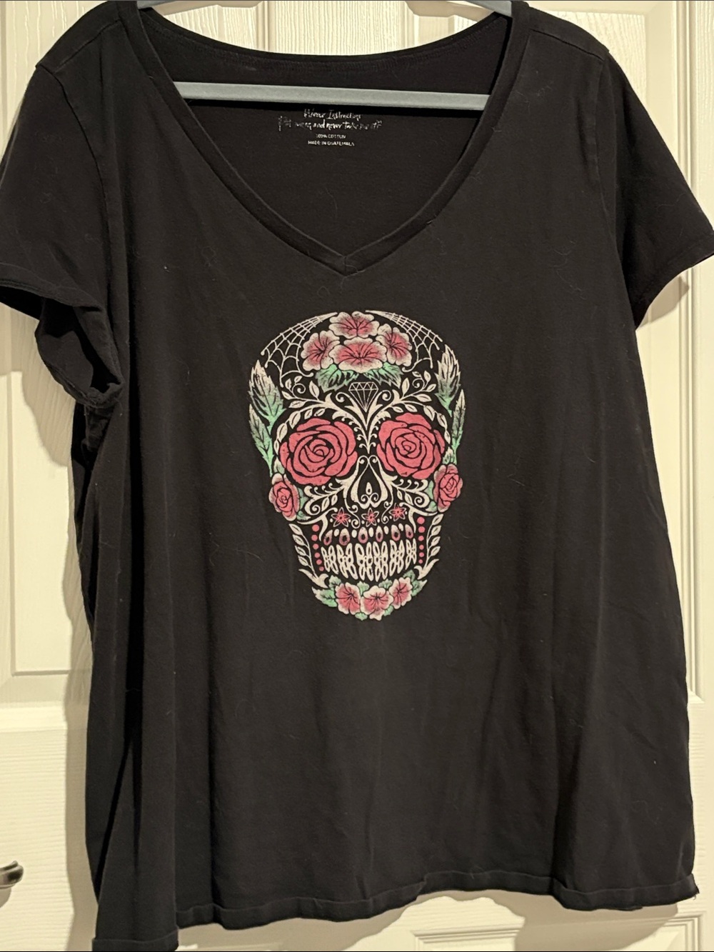 torrid Black V-Neck Tee with Floral Sugar Skull